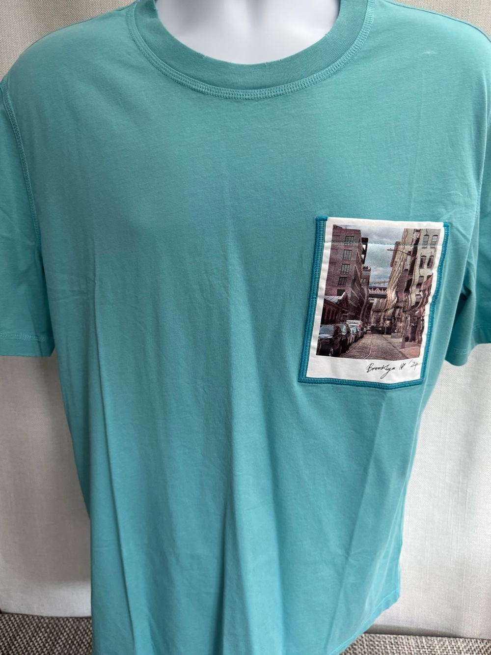 Helmut Lang Men's Teal Pocket Graphic T-Shirt